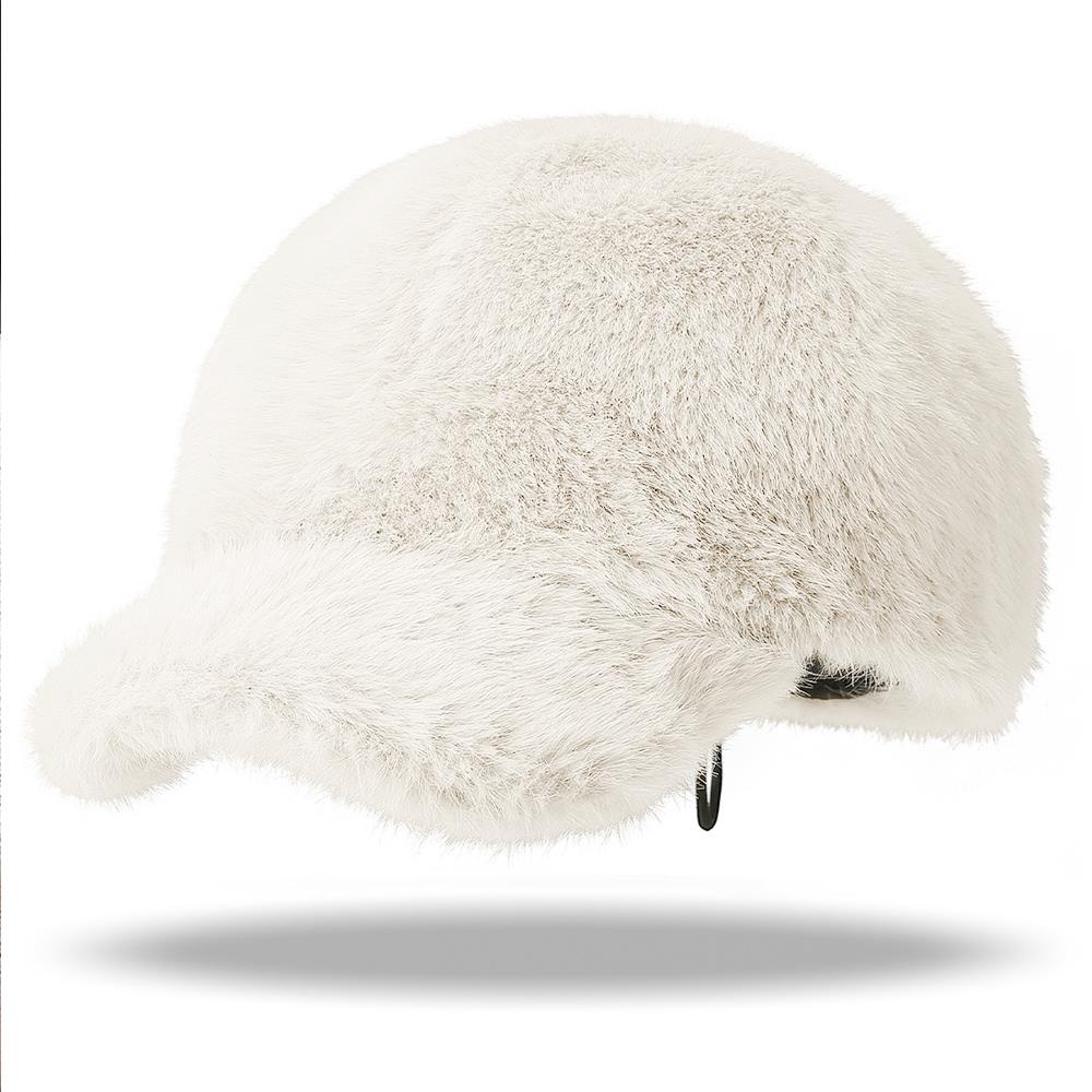 

2025 Women Korean Faux Mink Fur Baseball Cap Autumn Winter Solid Color Thick Plush Visor Hat Fashion Outdoor Warm Coldproof Hats бежевий