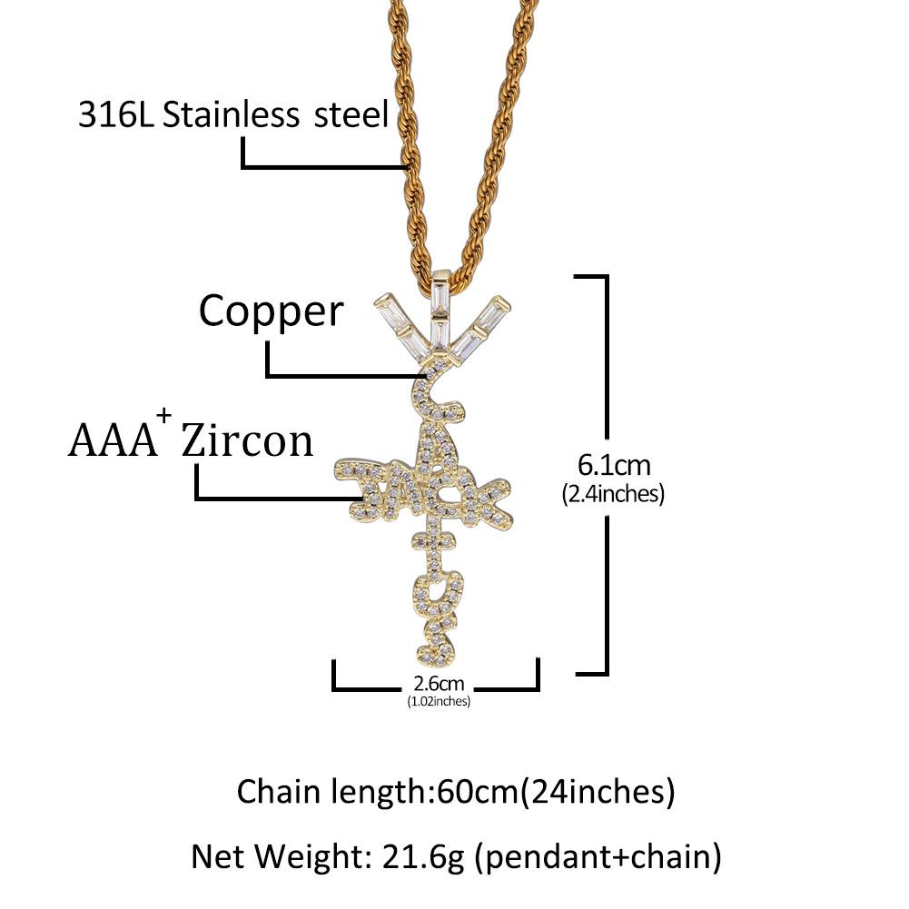 Hip Hop Trend Brand Diamond Cactus Jack Letter Pendant Necklace E-commerce