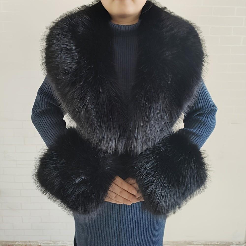 Oversized Fur Cuff Set V Shape Fur Trim Accessories Fluffy Shawl Collar Wrap Overcoat Matching