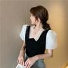 Sexy čipka Dámske tričká Čierna Biela Bubble Sleeve Girls Y2K Tričká Sexy Lady Ležérne tričká Módne topy