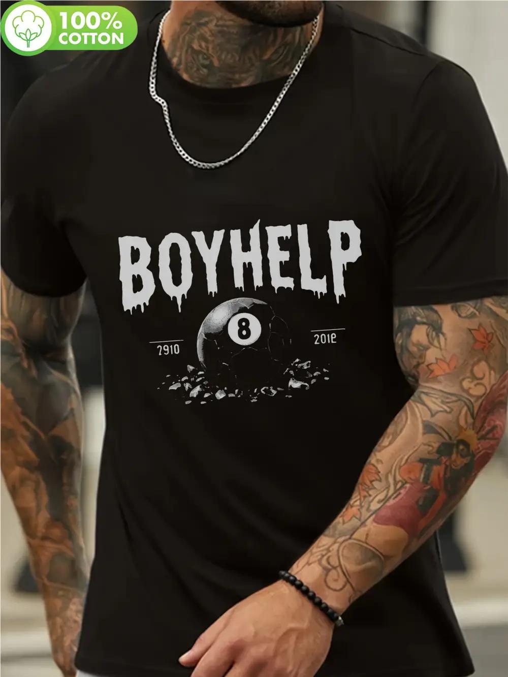 

Boyhelp 8-Ball Graphic Cotton T-shirt - Black Casual Short Sleeve Tee with Bold White Lettering M