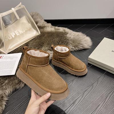 2024 Women's Genuine Leather Waterproof Snow Boots, Short Tube, Zhou Dongyu Star Edition, Anti-Fouling Mini Boots
