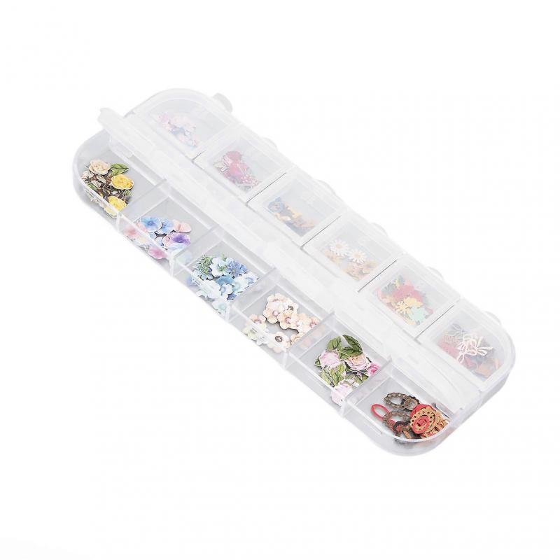 12 Grids Mixed Nail Stickers Delicate Decorative 3D Slices Colorful Flowers Art DIY Long Lasting Stickers