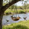 Hanging Bird Bath Wooden Bird Feeder with Chain Outdoor Bird Water Bowl Feeding Tray for Garden Outside Hummingbirds Drinking Bathing