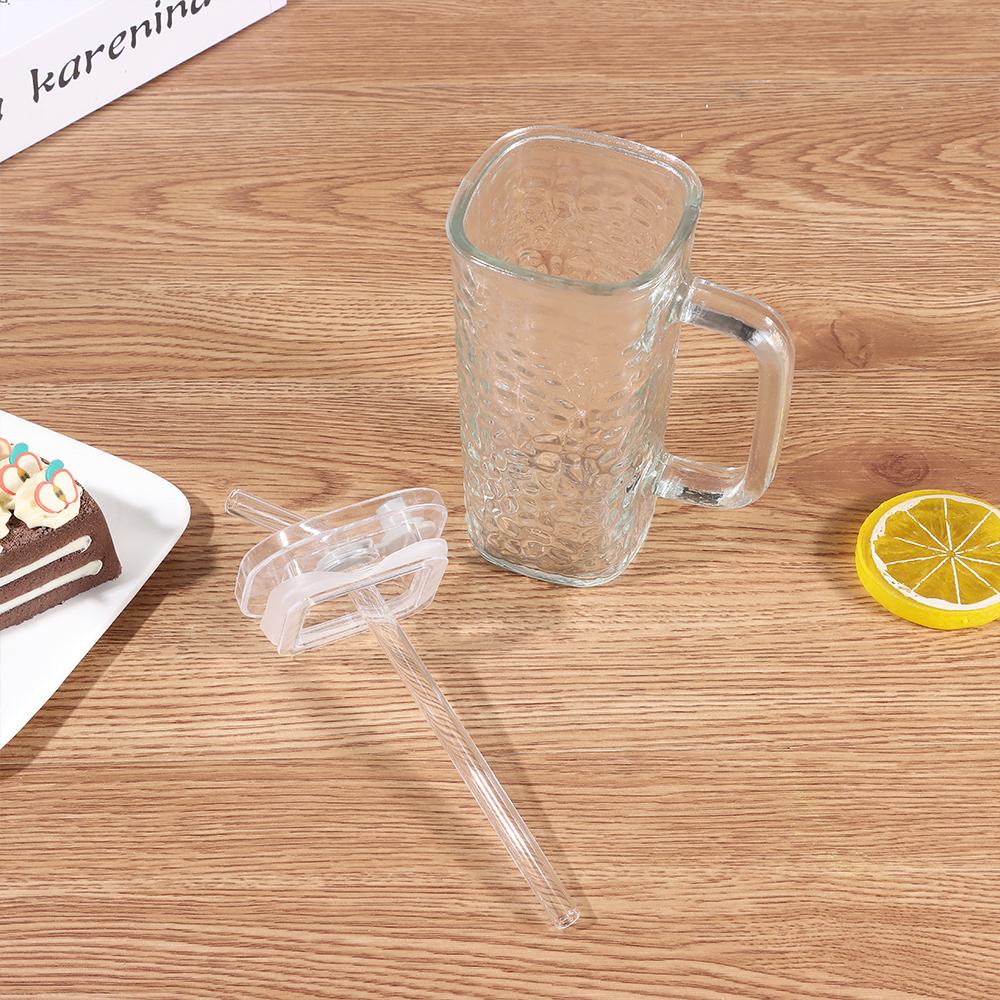 With Lid and Straw Coffee Cup Heat Resistant Juice Glass Ins Transparent Glass Cup  Home Bar