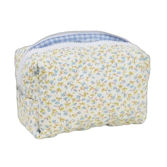 Quilted Floral Makeup Bag Soft Bag Portable Cosmetic Zippered Cosmetic Pouch Travel Makeup Organizer for Women синий
