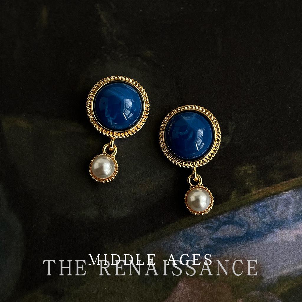 Vintage Blaue Donau Französischer Retro Pearl Harbor Stil Hofohrringe