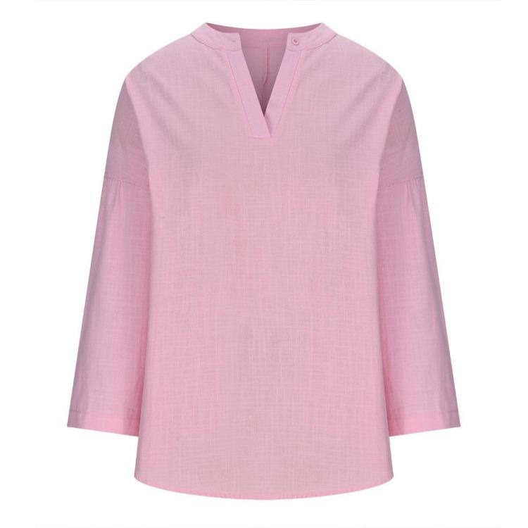 Women's Cotton Linen Shirt Loose Casual Long Sleeve Top with Stand Up Collar
