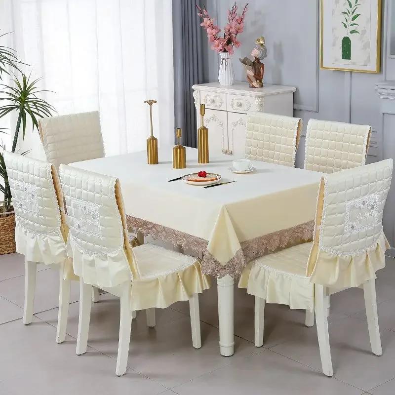 Rectangular Dining Table Cloth Chairs Cover Set Home Tea Table Cloth Lace Chairs Cushion Round Tablecloth Anti Slip Stool Cover