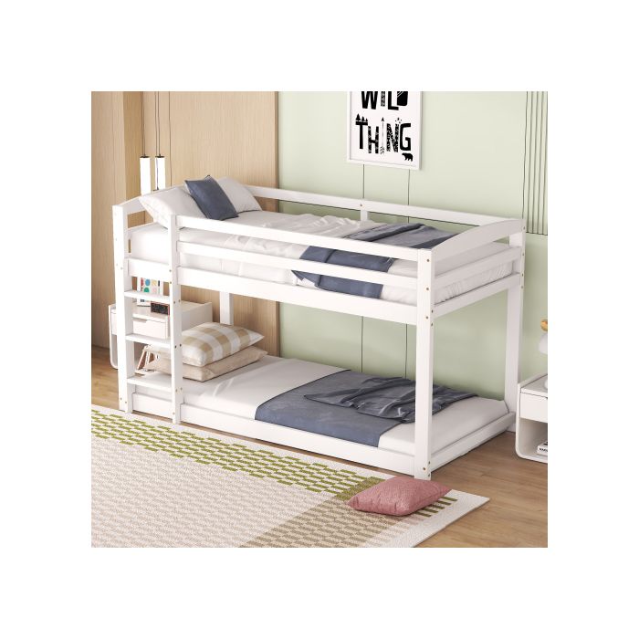 Lit Superposé - MUVOE - 90x200cm - Bois Massif - Blanc - 2 Places