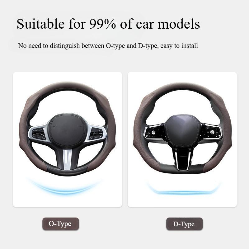 38cm Breathable Suede Steering Wheel Cover Non-Slip Sweat Absorbing All-Season Sports Car Handle Cover for Men & Women