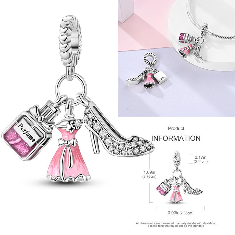New Copper Charms Beads Pink Series Perfume Cake Princess Skirt Pendant Fit Original Bracelet Diy Jewelry Gifts