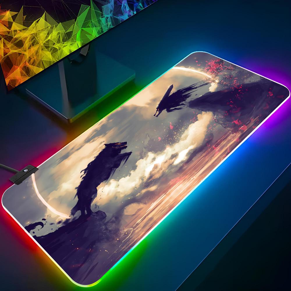 Anime Berserk Mouse Pad Gaming Diy Printing Rgb Mousepad Backlit Keyboard Gamer Girl Xxl Laptop Mat Table Pads Deskpad