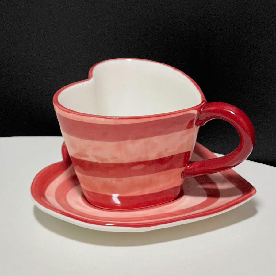 Креативный керамический набор: чашка для кофе с блюдцем и чашка для чая с блюдцем, ручная роспись, полосатое сердце, набор для послеобеденного чая, подарок 280ml