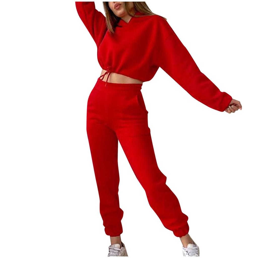 Women's Casual Solid Color Long Sleeved Hoodie Trousers Sweatershirt Sports Suit