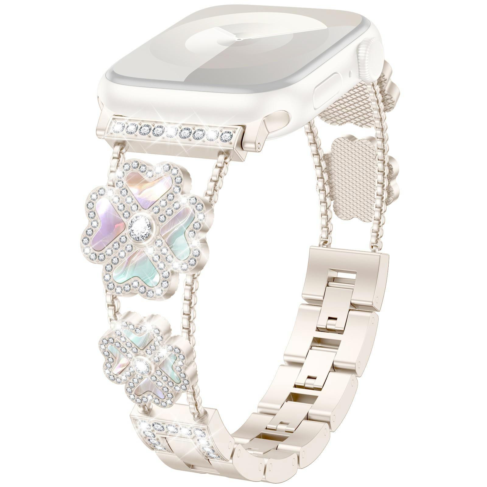 

Metal Strap for Apple Watch Series 10 Ultra 9 8 7 SE 6 5 4 3 2 1 46mm 49mm 45mm 44mm 42mm Heart Clover Decor Watch Band Starlight/Colorful