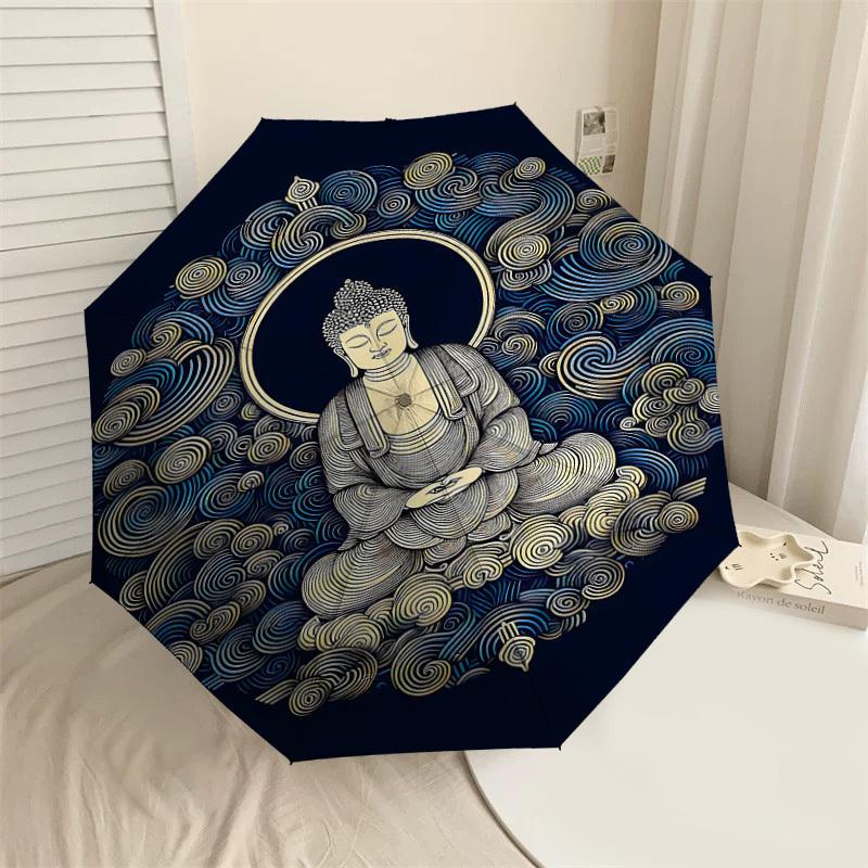 

1pc Buddha Meditation Automatic Open/Close Umbrella Compact Folding Umbrella with 8-Rib Shaft for Women/Men, Elegant Birthday1246S