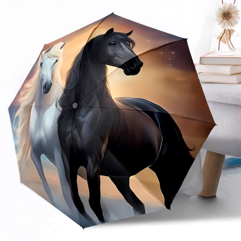 Ethereal Horse At Sunset Outdoor Automatic Umbrella Compact 8-Rib Design Lightweight Travel Essential Compact Folding Umbrella Birthday Christmas Gift
