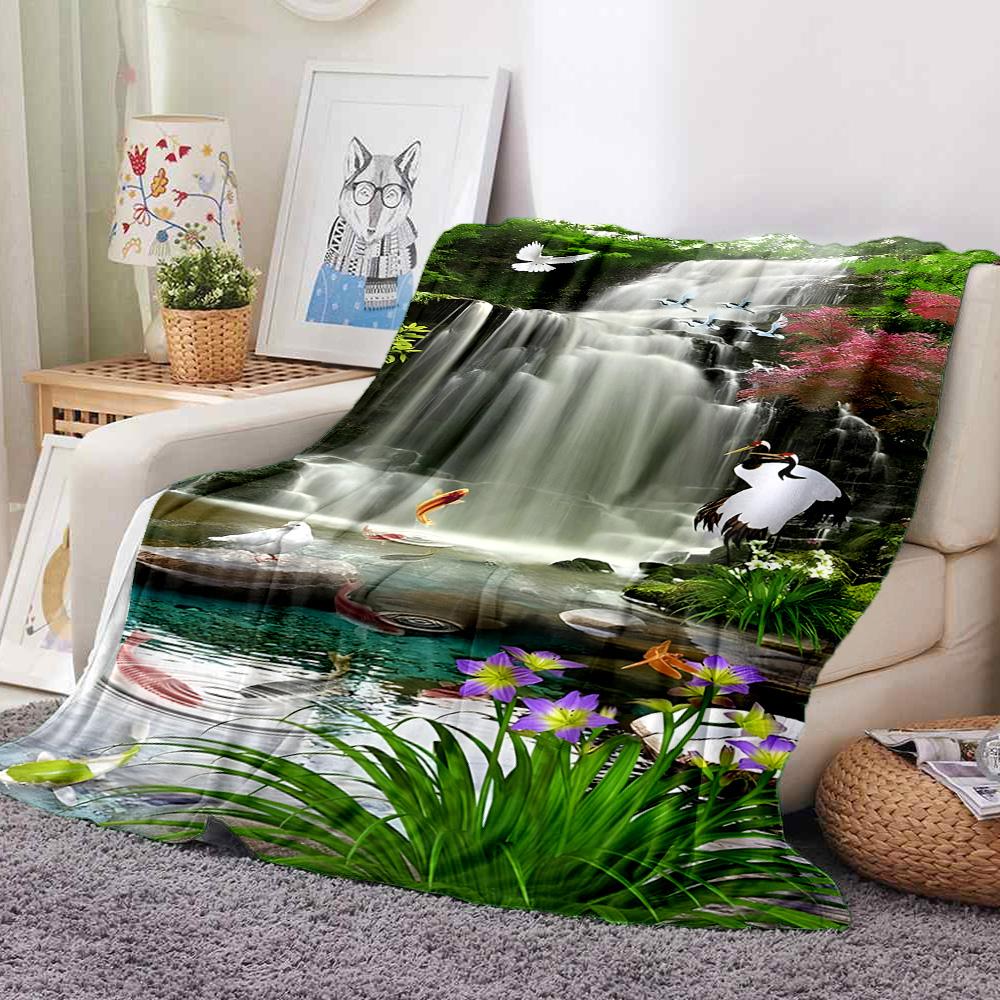 Waterfall Garden Flannel Blanket Throw Blanket Soft Warm Sofa Bed Camping Home Decor Unique Christmas Gift C9261371