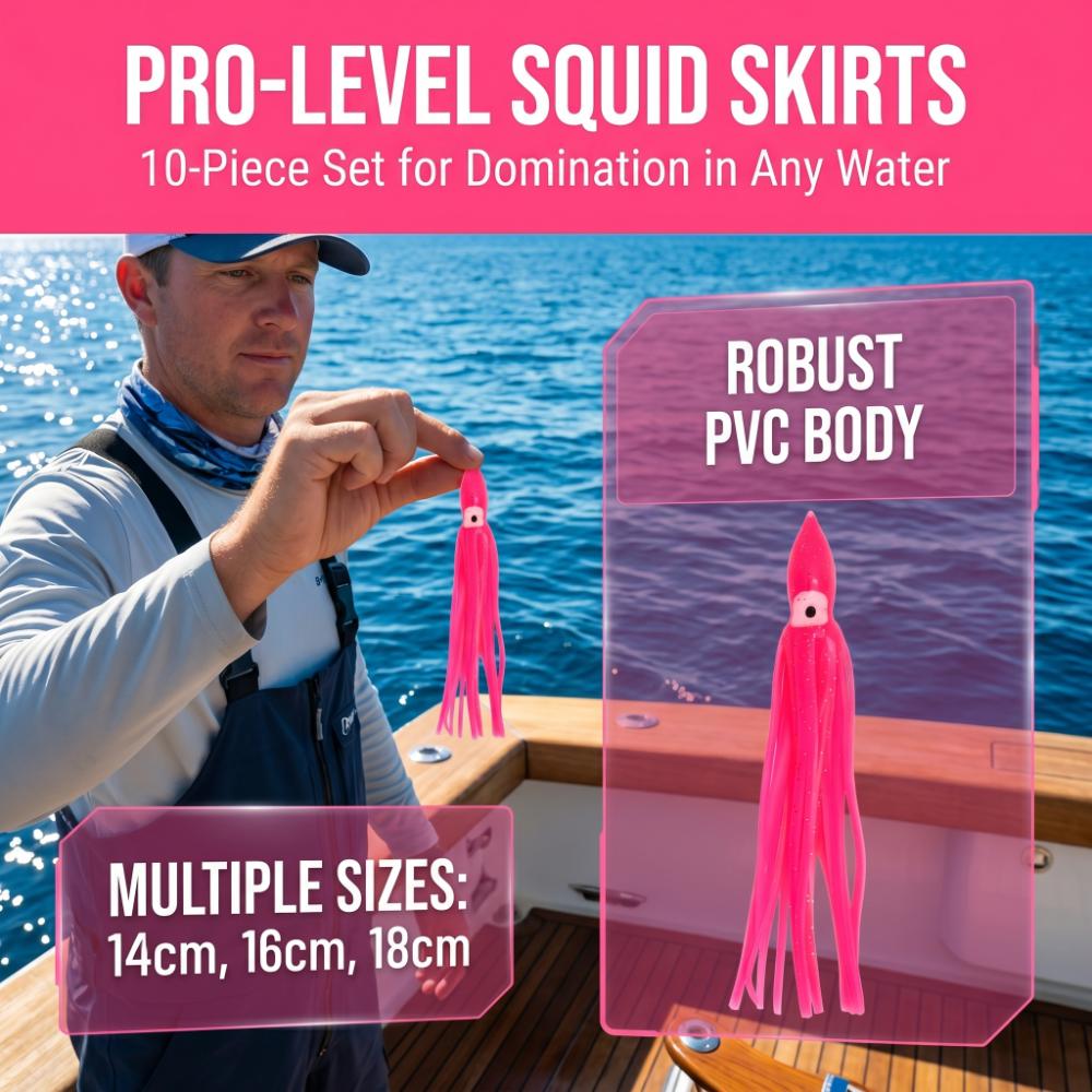 10PCS 14/16/18cm Squid Skirts Lures Lifelike Eyes Fishing Lures Trolling Baits  Deep Sea Fishing