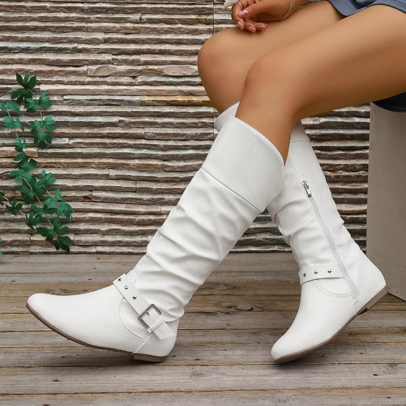 Winter new fashion boots women's trend low heel round head high boots large size women's shoes