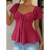 T-shirt da Donna Estiva a Maniche Corte, Scollo a V con Coulisse e Effetto Arricciato, Top Blusa Sexy Casual alla Moda per Tutti i Giorni