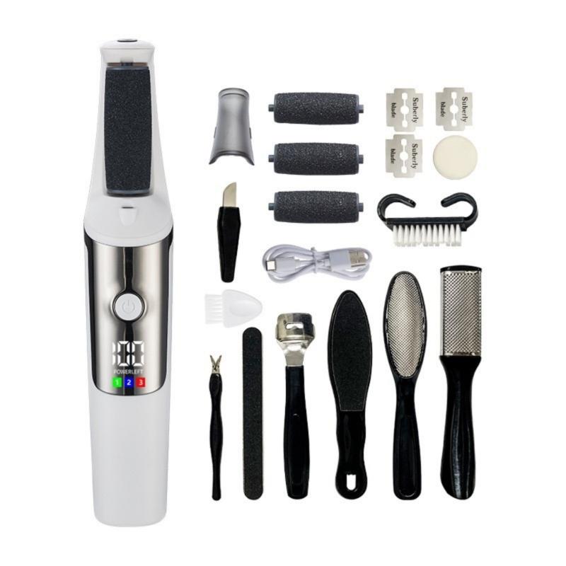 Professional Pedicure Kit 10 In 1 Set Includes Electric Foot Care Device With 3 Speeds And Grinding Heads For Dead Skin Removal