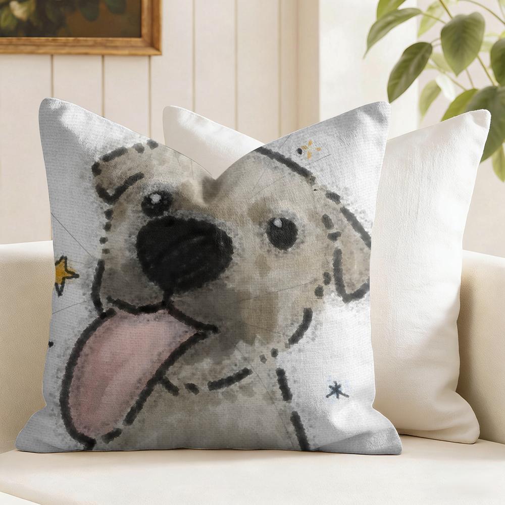 Cute Funny Puppy Cushion Cover Eco Linen Pillow Case DoubleSided Print Breathable Durable Zipper Home Decor Gift