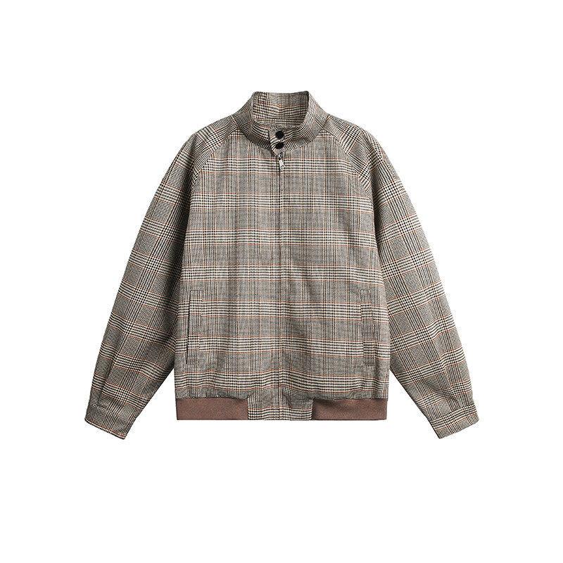 NewDecay Men s Houndstooth Retro Harrington Jacket - Short Stand Collar, Clean Fit, Spring Outerwear. L