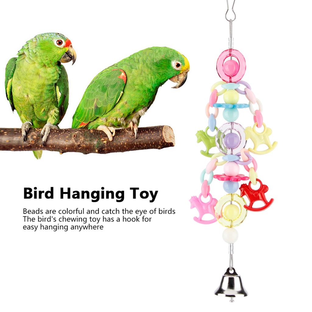 Colorful Beads Bell Bird Cage Stand Parrot Hanging Toy Pet Birds Bite Chewing Decoration Toys