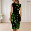 Women Plus Size V Neck Sleeveless Navy Blue Snowflake Printed Bodycon Midi Dress
