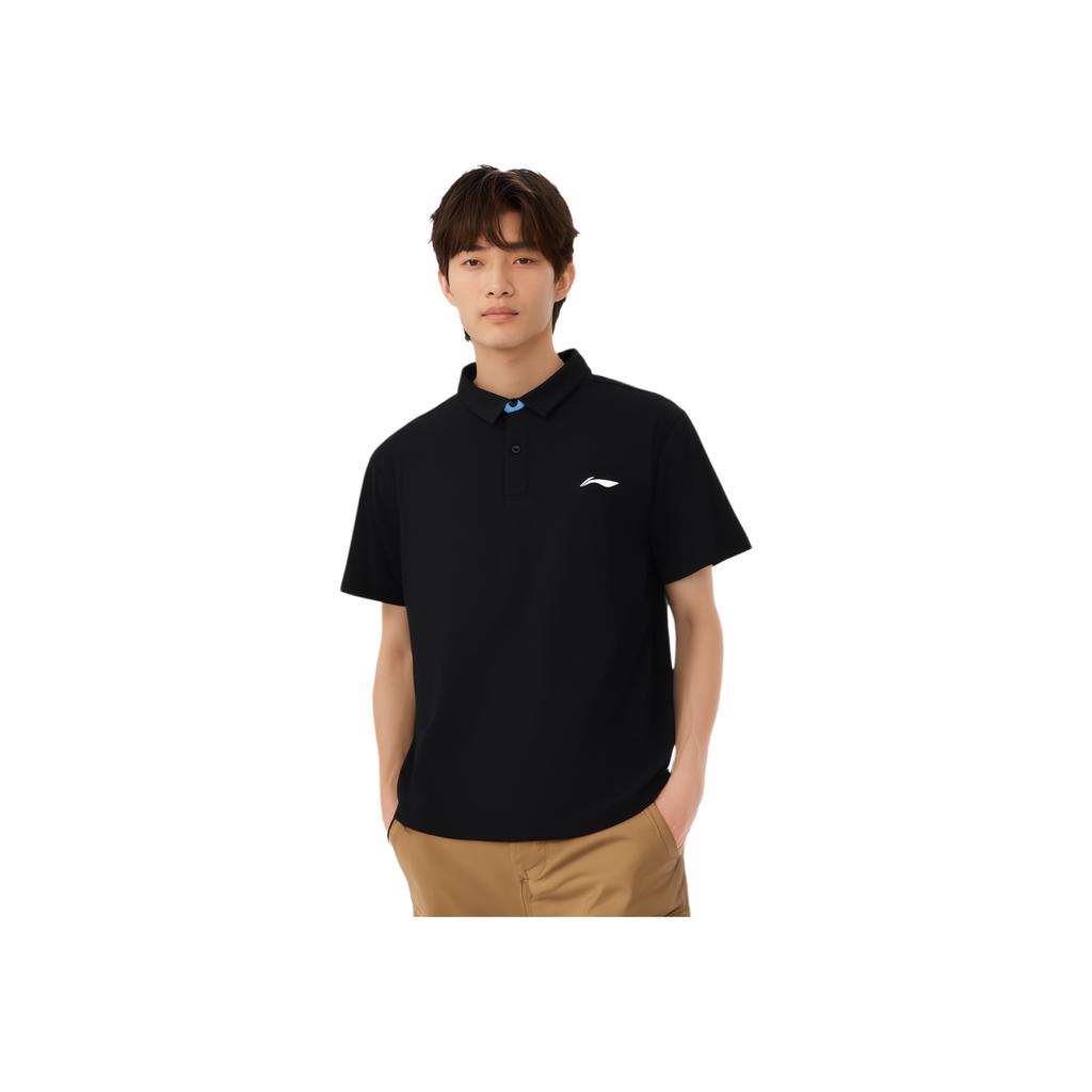 Li-Ning Модная Простая Универсальная Однотонная Футболка-поло с Логотипом в Виде Букв, Повседневная, Дышащая, Удобная, Спортивная, Унисекс, топы, Черный APLU801-1