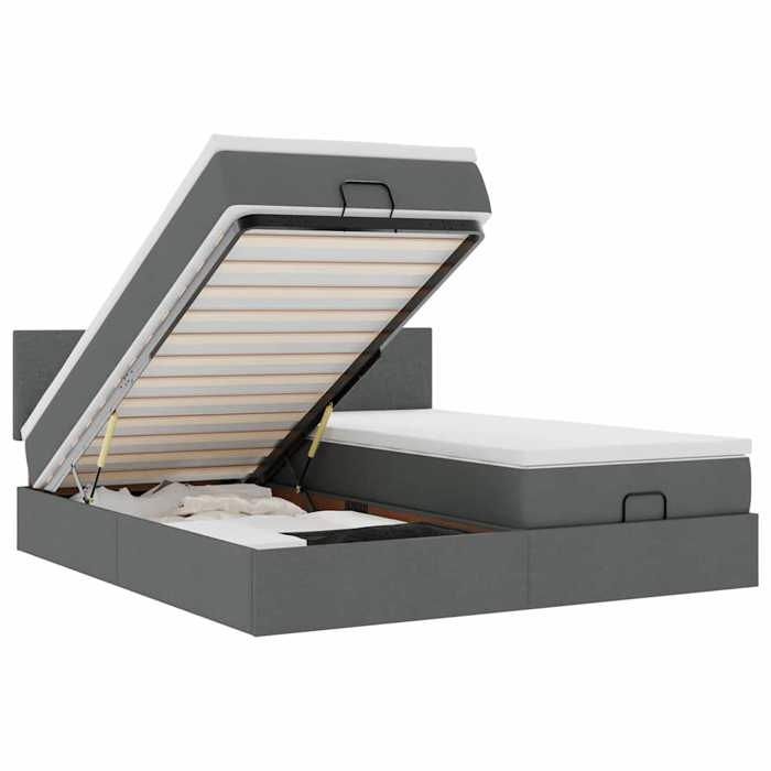 VidaXL Ottoman Bed Frame with Mattress Dark Grey 200x200cm Fabric, Bed Frame, Upholstered Bed Frame, Bed Frame 3311981