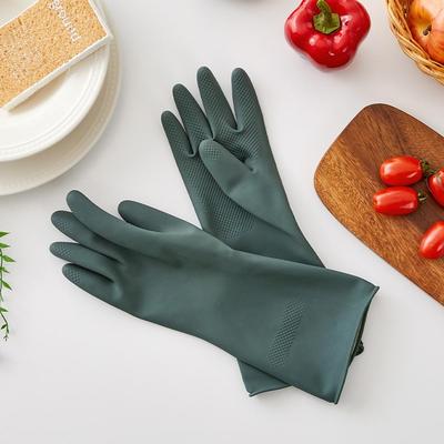 Kalın, uzun ömürlü, ağır hizmet tipi lateks kauçuk eldiven 3'lü set L_Yeşil_DY0224004