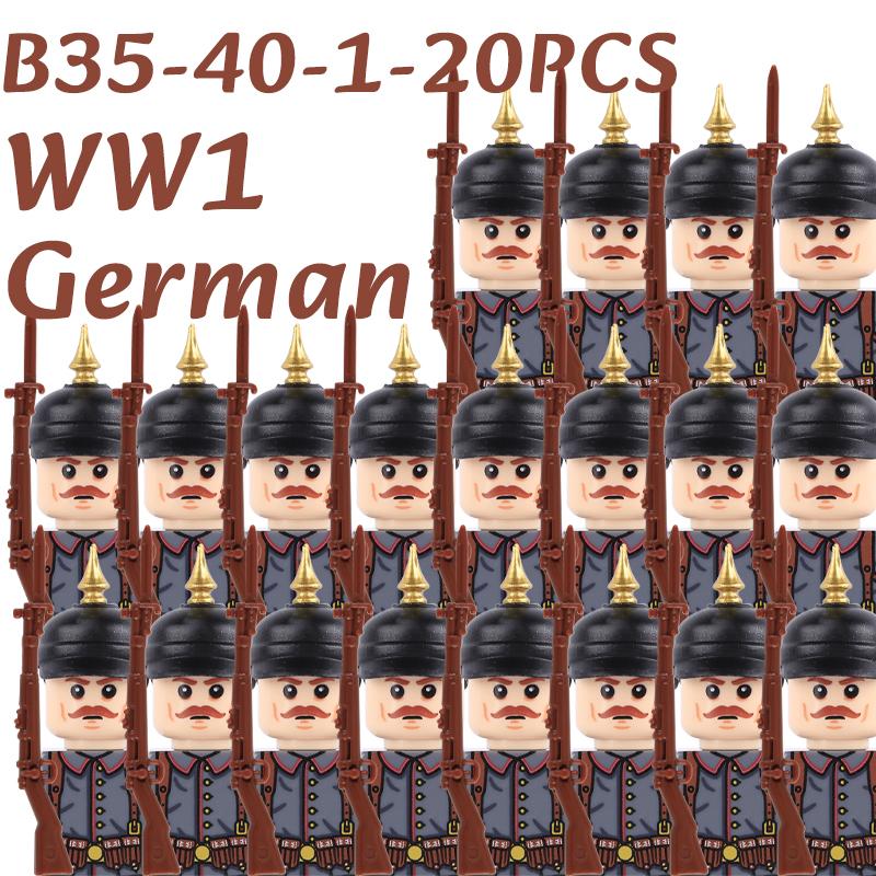 Soldatini Militari WW1 Blocchi da Costruzione Soldati Prussiani Esercito Fanteria Britannici Francesi Accessori Guerriero Mattoncini Giocattoli Ragazzi