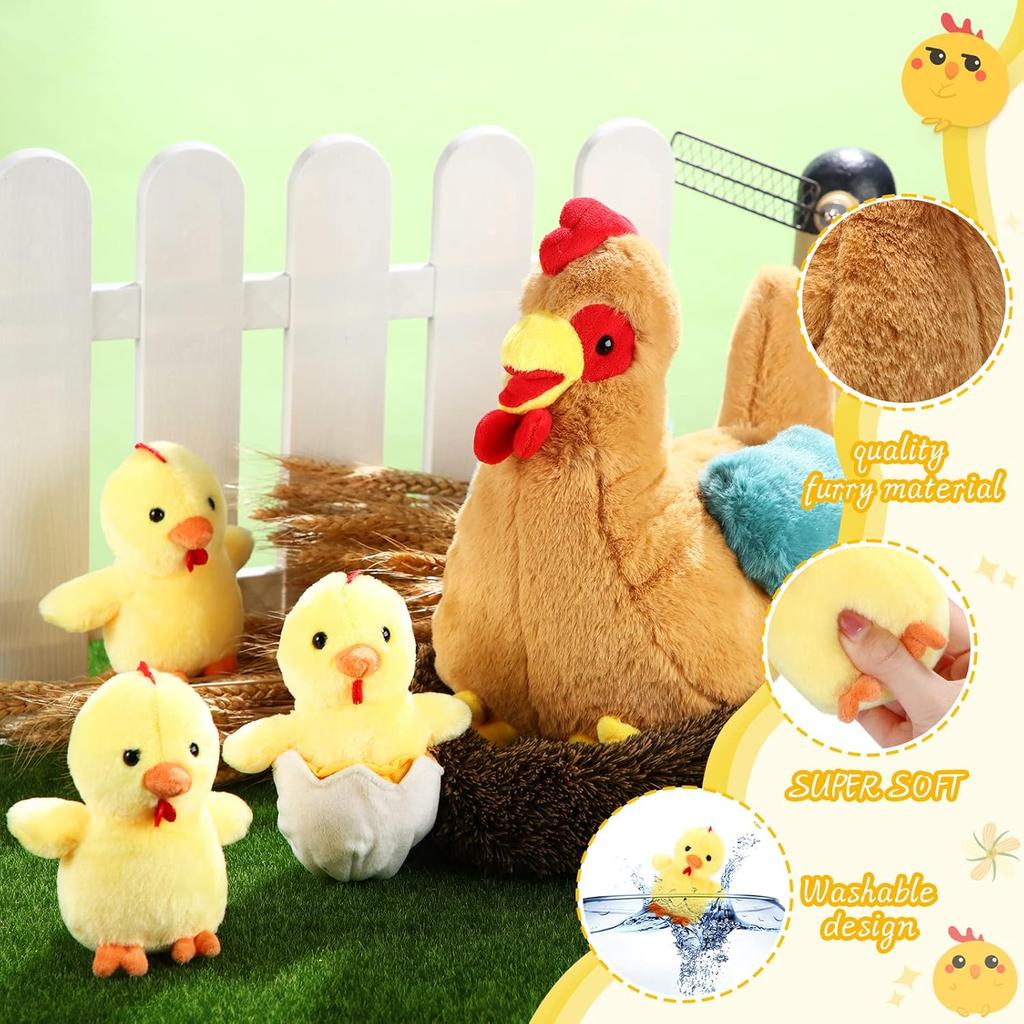 Skylety Chicken Stuffed Animal Plush Toy Egg Laying Hen with Zippered Belly, Hen House and Little Baby Chicks for Christmas Decorations Stuffers