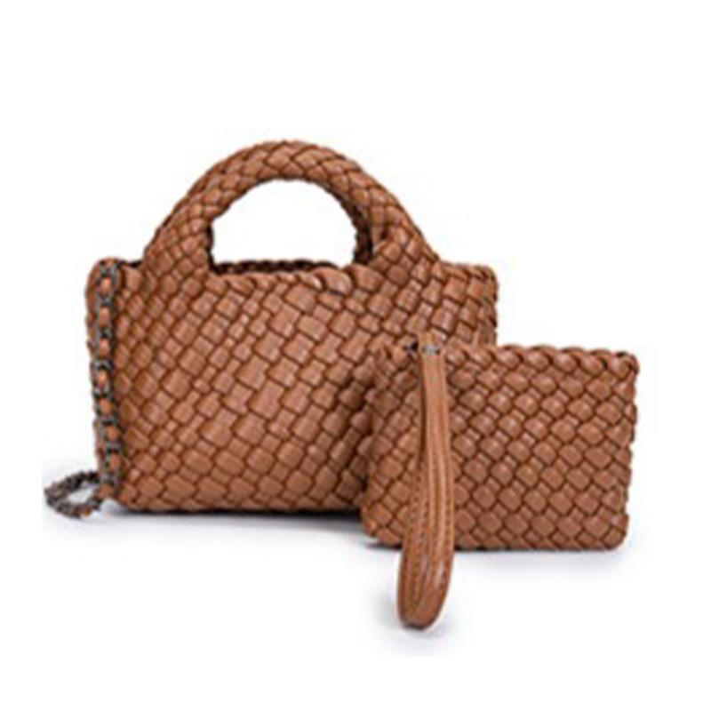 

Сумка кроссбоди из плетеной кожи ручной работы - Модная сумка-тоут «Мать и дитя» и Универсальная мини-сумка-ведро на плечо темные хаки