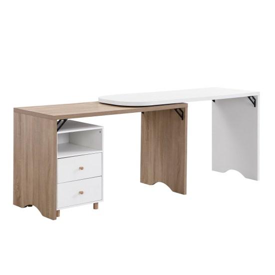 L-förmiger Computertisch mit Schubladenschrank, moderner Laptop-Schreibtisch mit weißer Holzmaserung, starke Tragfähigkeit, Schreibtisch aus Holz für das Home Office