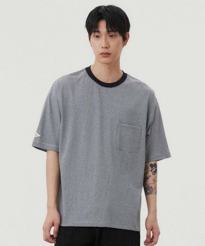 WMC Striped Pocket Short Sleeve T-Shirt_Grey