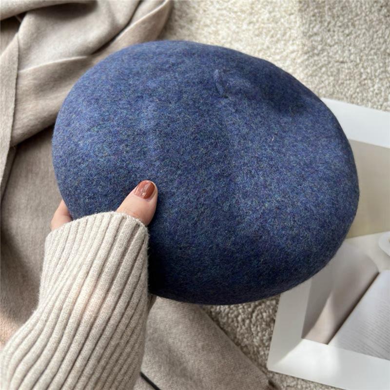 Pure Wool Beret Women's Australian Autumn and Winter Versatile Large Head Circumference Korean Style Beret Hat