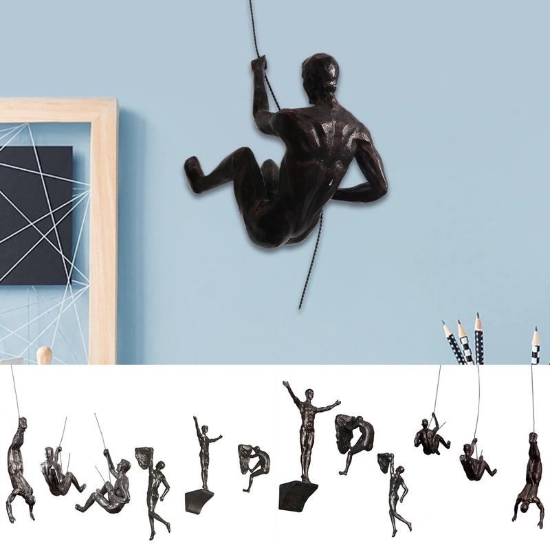 1pc Climbing Man Wall Sculptures Resin Statue Climbing Athlete Man Art Hand-Finished Sports Ornament Home Figures Miniatures
