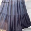 Japanese Mori Girl Spring Summer Women Black Skirt High Waist Floral Embroidery Elegant Midi Skirt Vintage Cotton A-Line Female Skirt