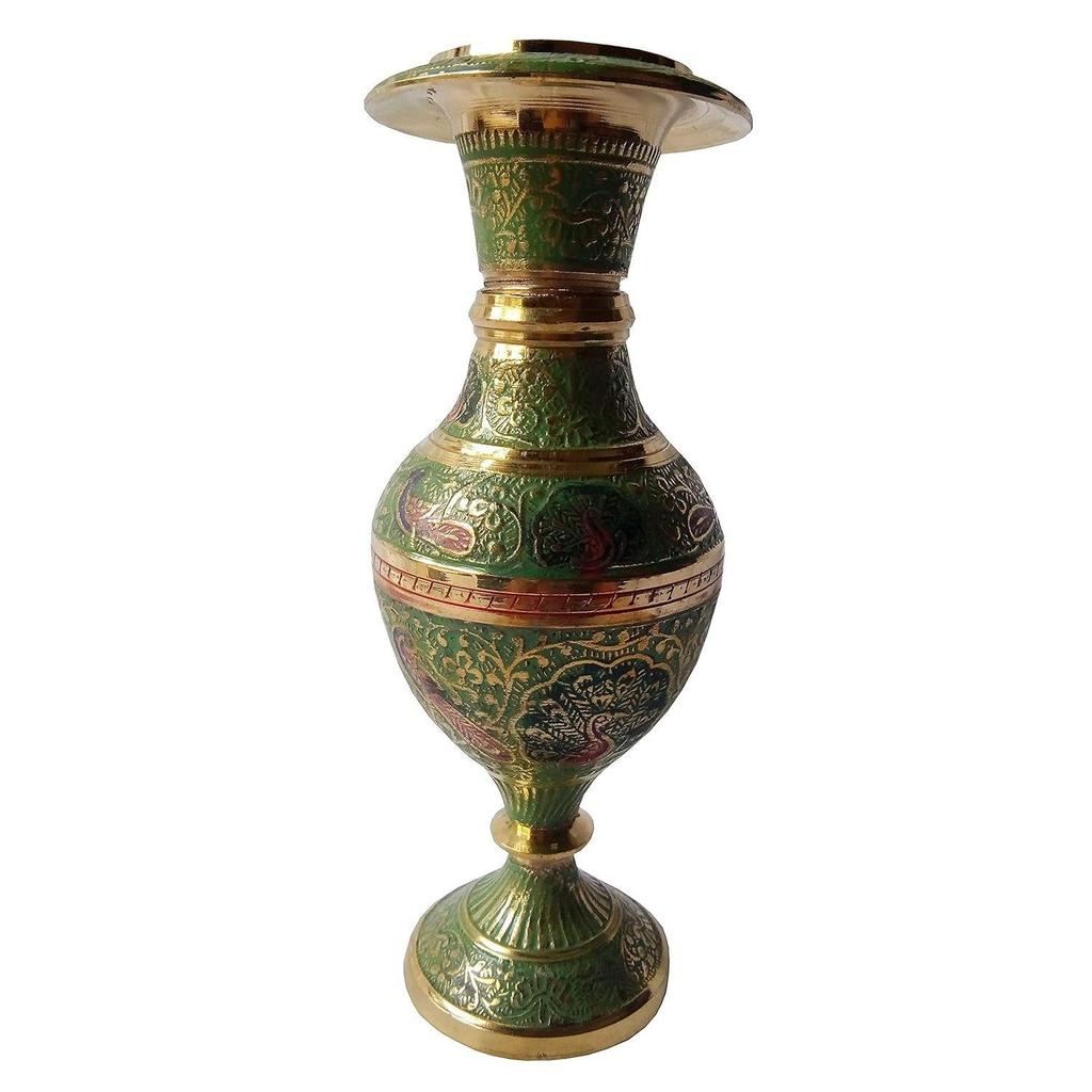 Hand Crafted Kashmiri Glass Pattern Flower Vase 17 CM (Green)