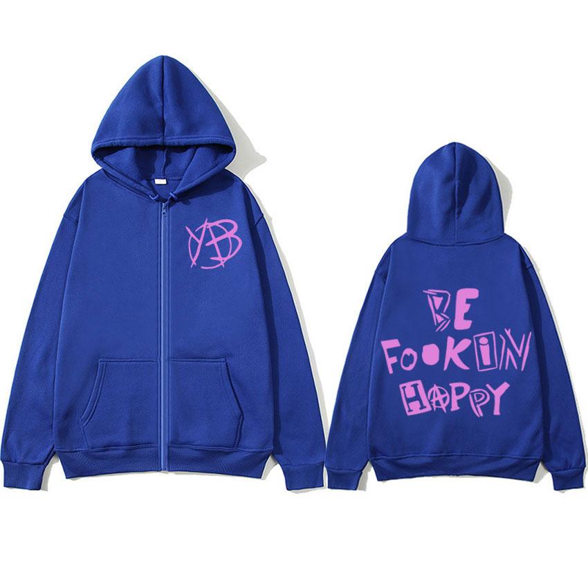 Rocksänger Yungblud Be Fookin Happy Reißverschluss-Hoodies Herrenbekleidung Hipster Übergroß Zip Up Ästhetisches Sweatshirt Gemütliche Jacke Mantel