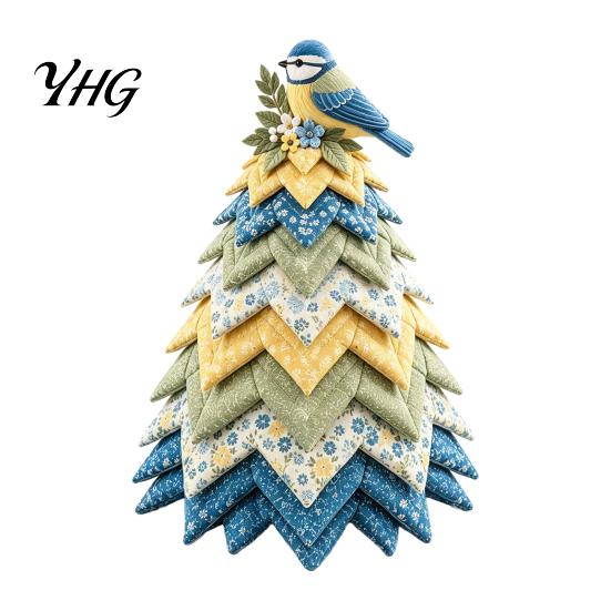 Home Decor Sewing Crafts Bird Christmas Tree Patchwork Kit, DIY Quilted Fabric Craft Unique Gift for Crafters Floral Handmade Centerpiece Holiday