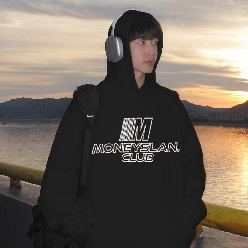 

Moneyslan Club Niche Trendy Brand American Style Autumn and Winter Fleece-Lined Loose Men s Couple Hooded Sweatshirt Money Club Hoodie Black L