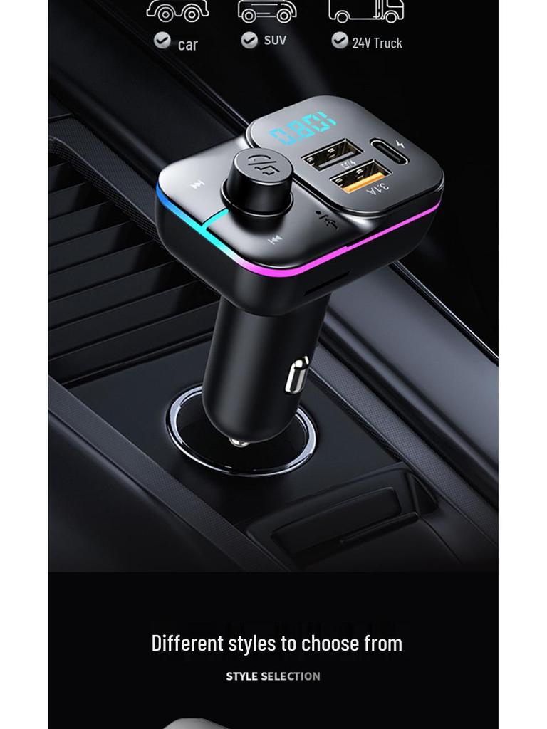 Multifunctional Bluetooth FM Transmitter & Fast Car Charger with Colorful Lights