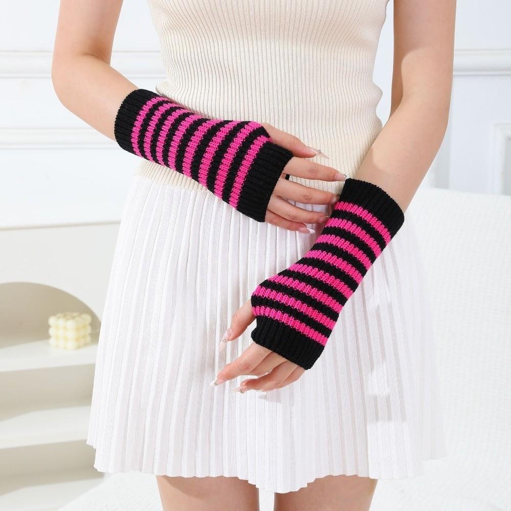 Fingerless Knitted Mittens Striped Wrist Warmers Gifts Arm Warmers  Daily Outfits