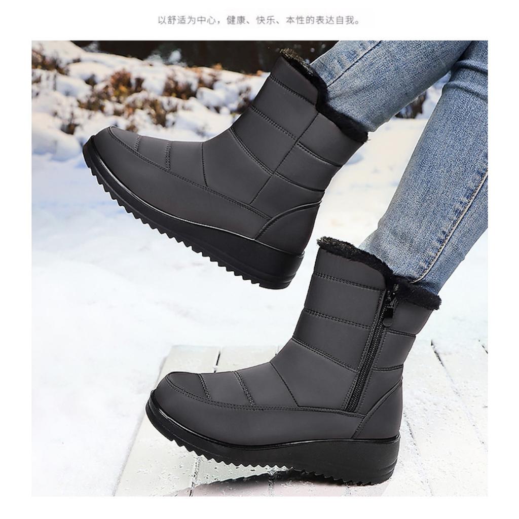 Women's Cotton Shoes Winter New Style with Plush and Thick Snow Boots, Waterproof and Anti Slip, One Foot Cotton Boots
