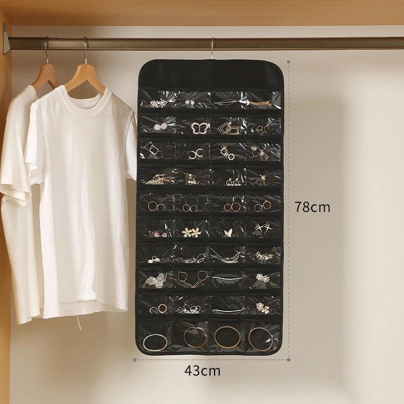 

80 Grids Double Sided Jewelry Storage Bags Durable Jewelry Classification Bag Wardrobe Organizing Pouch Bedroom Hanging Bag New чёрный